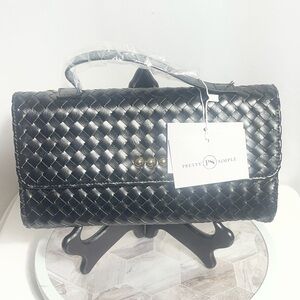 Pretty Simple Black Woven Clutch Top Handle Crossbody Bag NWT